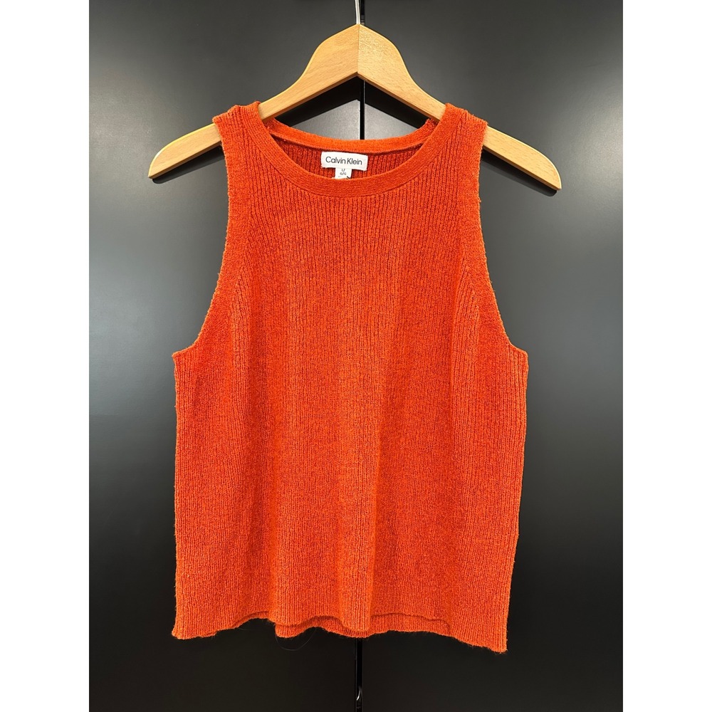 Calvin Klein Orange Ribbed Knit Sleeveless Sweater Tank Top Large M2DSB739